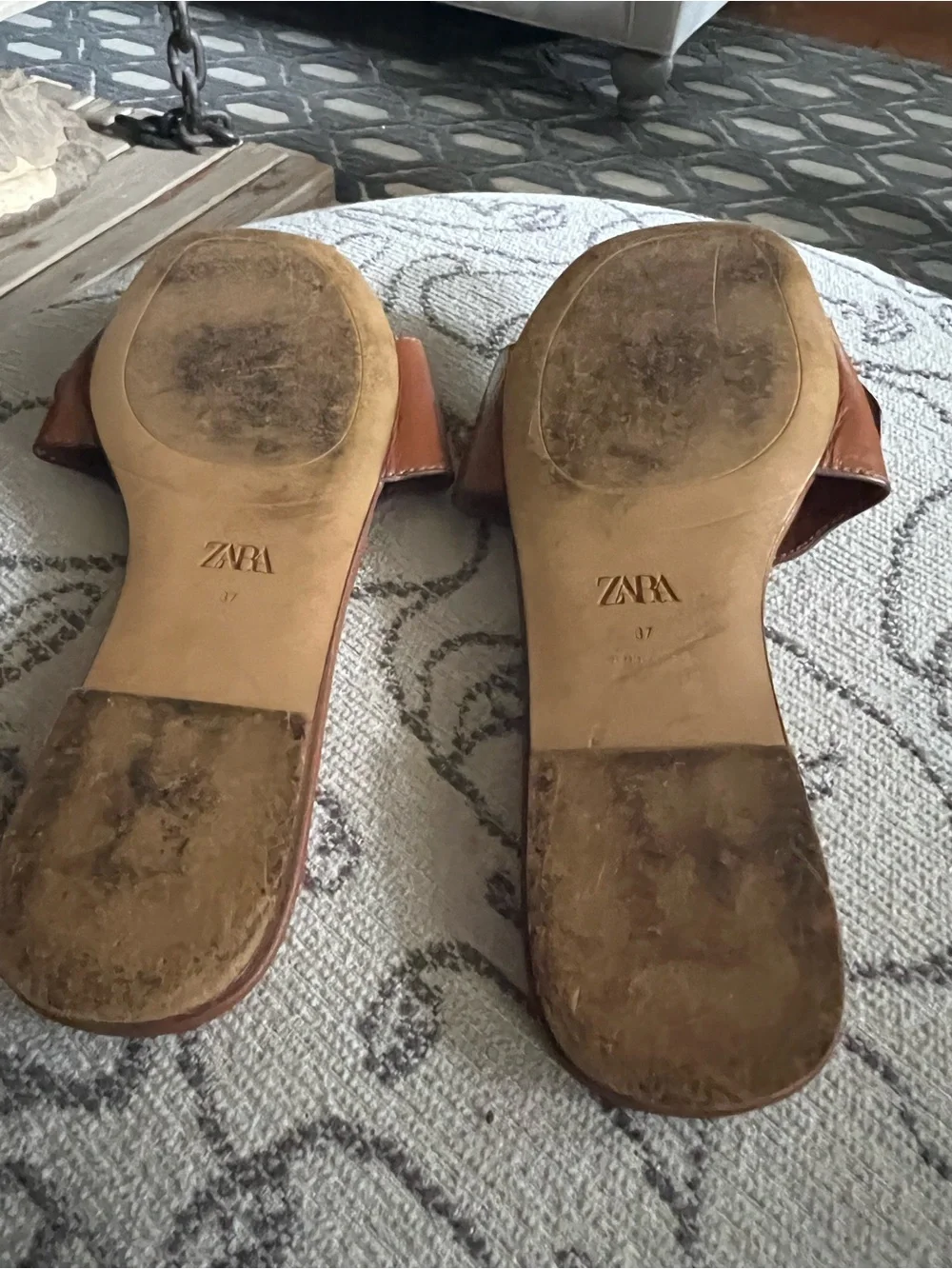 Zara Brown Leather Women’s Slide Sandals - Casual Summer Slides - Picture 3 of 3